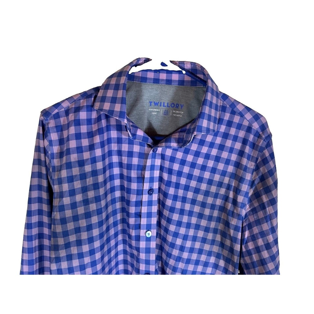 Twillory Men’s Slim Dress Shirt Long Sleeve Blue Purple Check 34/35 Collared